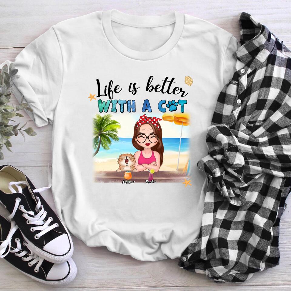 Personalized Life Is Better With Cats At Beach YR0704004YF T-Shirt