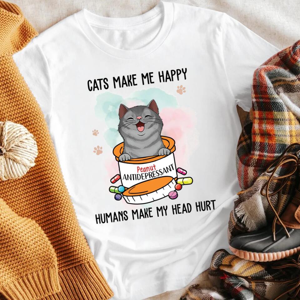 Personalized Cats Make Me Happy NI1004002YR T-Shirt