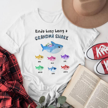 Personalized Kinda Busy Being A Grandma Shark T-Shirt