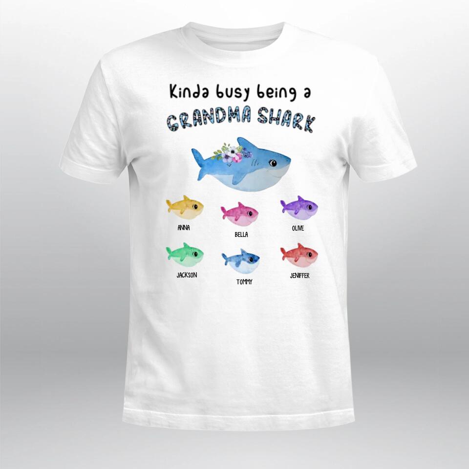 Personalized Kinda Busy Being A Grandma Shark T-Shirt