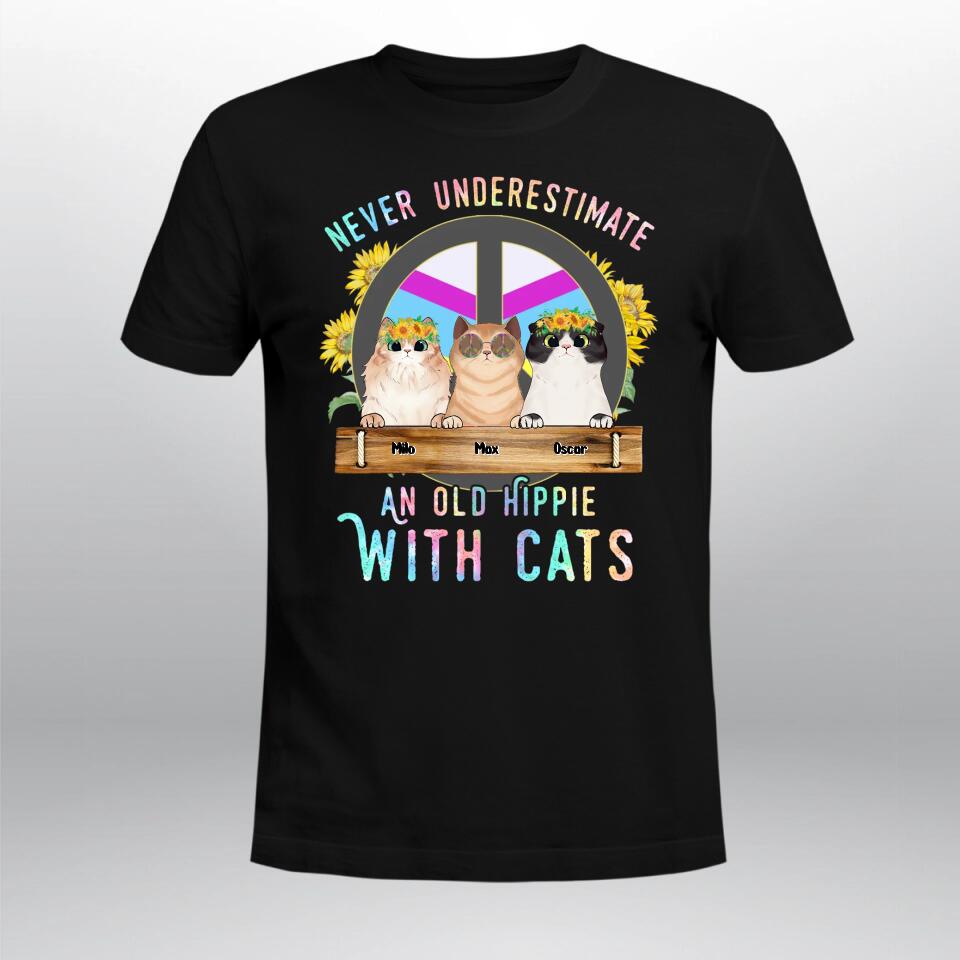 Personalized Never Underestimate An Old Hippie With A Cat NI1104002XR T-Shirt