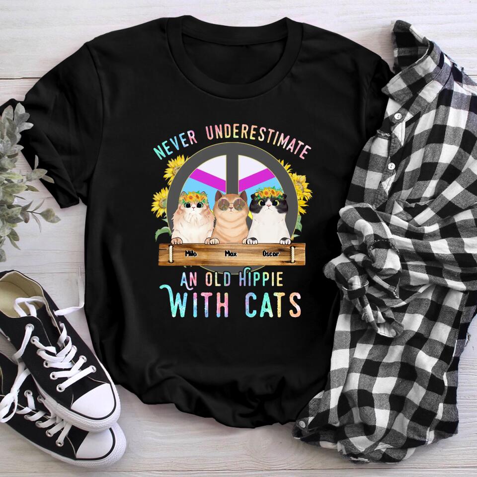 Personalized Never Underestimate An Old Hippie With A Cat NI1104002XR T-Shirt