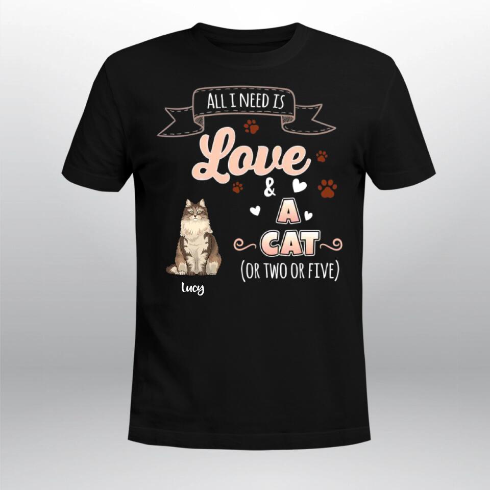 Personalized All I Need Is Love And Cats T-Shirt