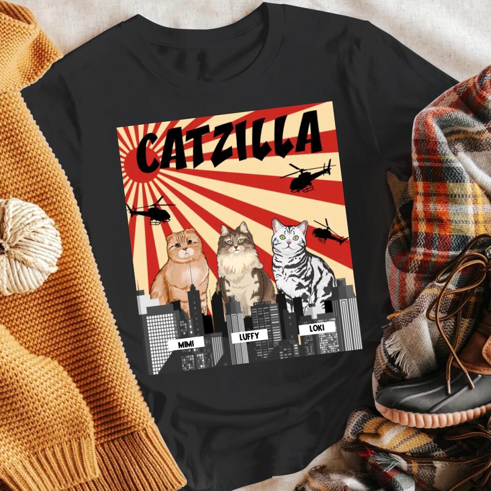 Personalized Catzilla Sunrise Background T-Shirt