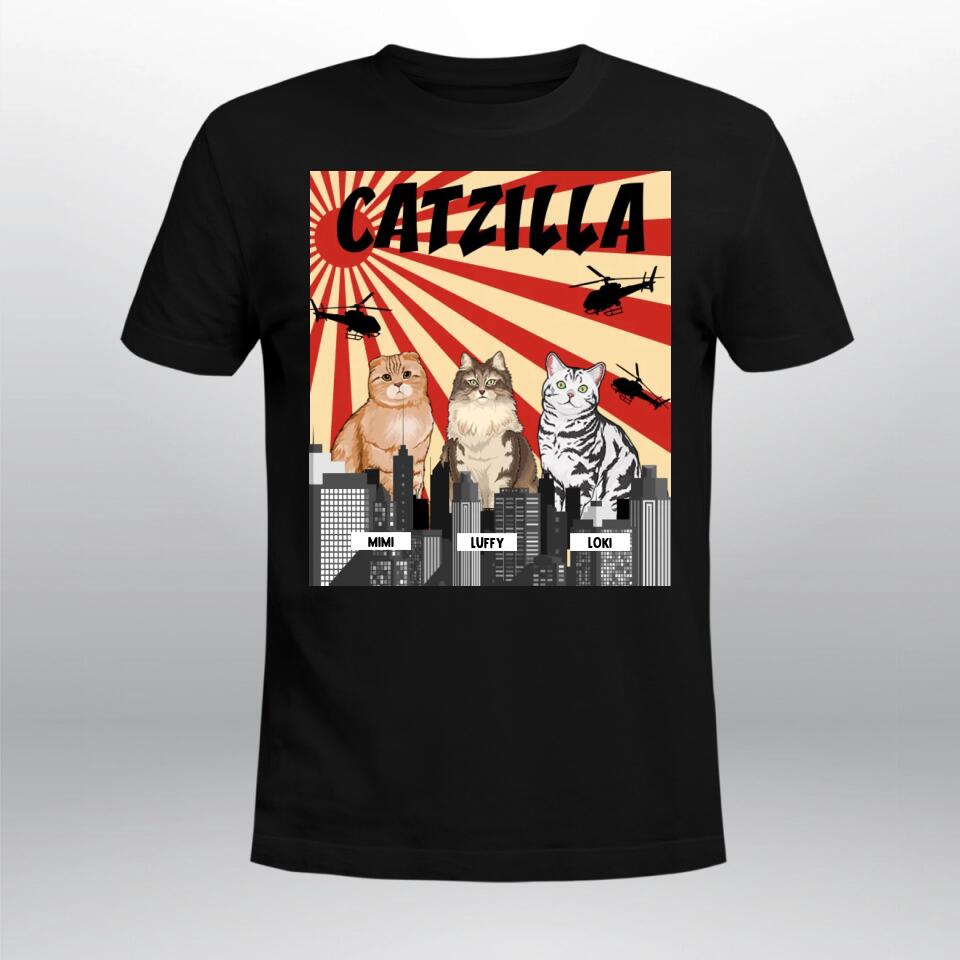 Personalized Catzilla Sunrise Background T-Shirt