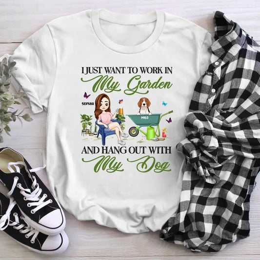 Personalized I Just Want To Work In My Garden And Hang Out With My Dog YR1304003XC T-Shirt