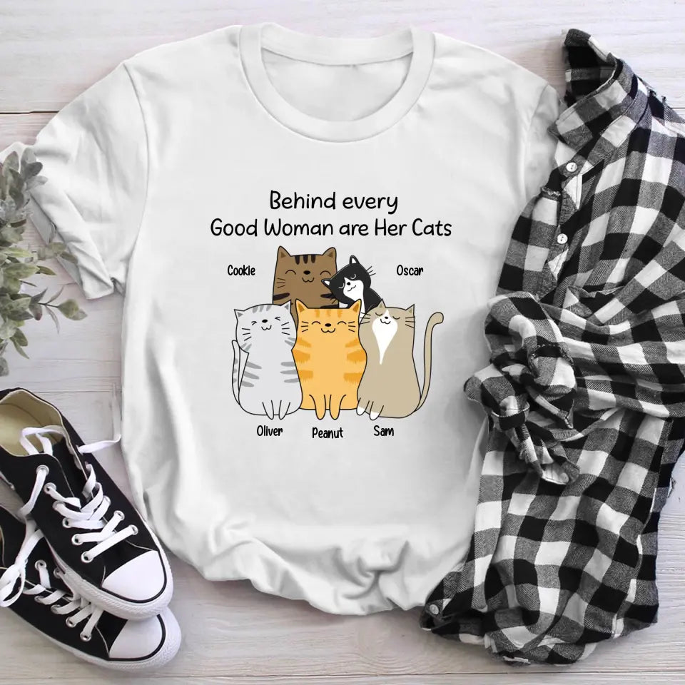 Personalized Behind Every Good Woman Are Her Cats XR1404010XY T-Shirt