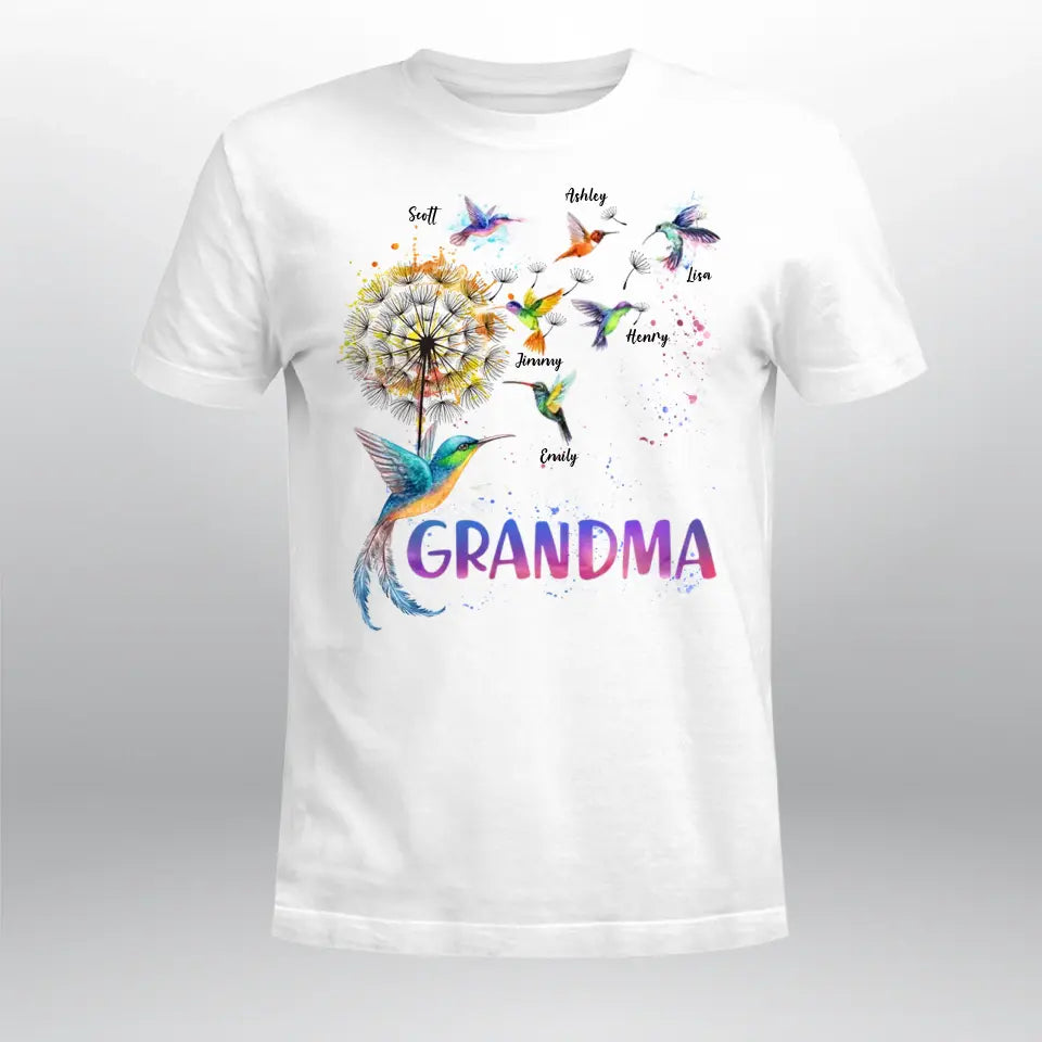 Personalized Grandma Colorful Dandelion Hummingbird XR1504003YS T-Shirt