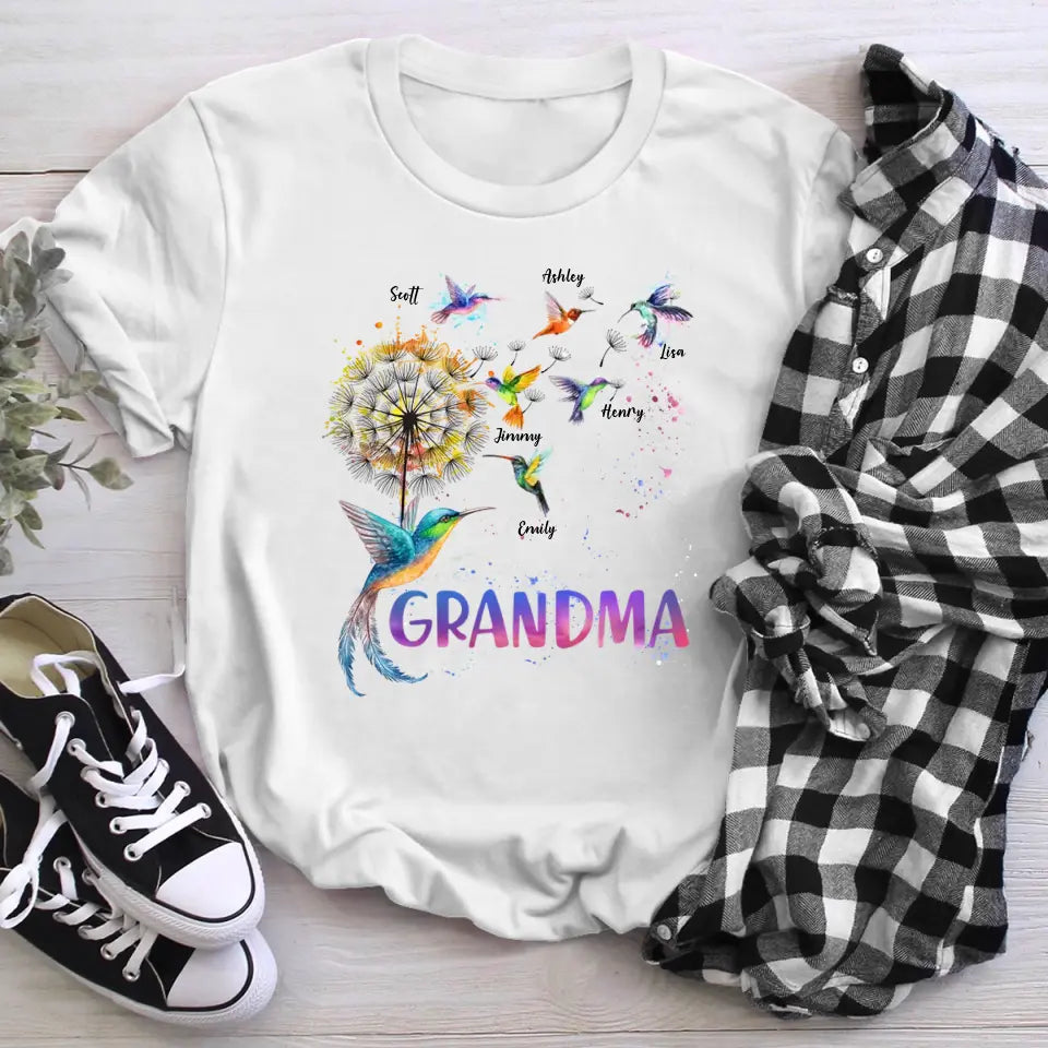 Personalized Grandma Colorful Dandelion Hummingbird XR1504003YS T-Shirt