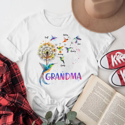 Personalized Grandma Colorful Dandelion Hummingbird XR1504003YS T-Shirt