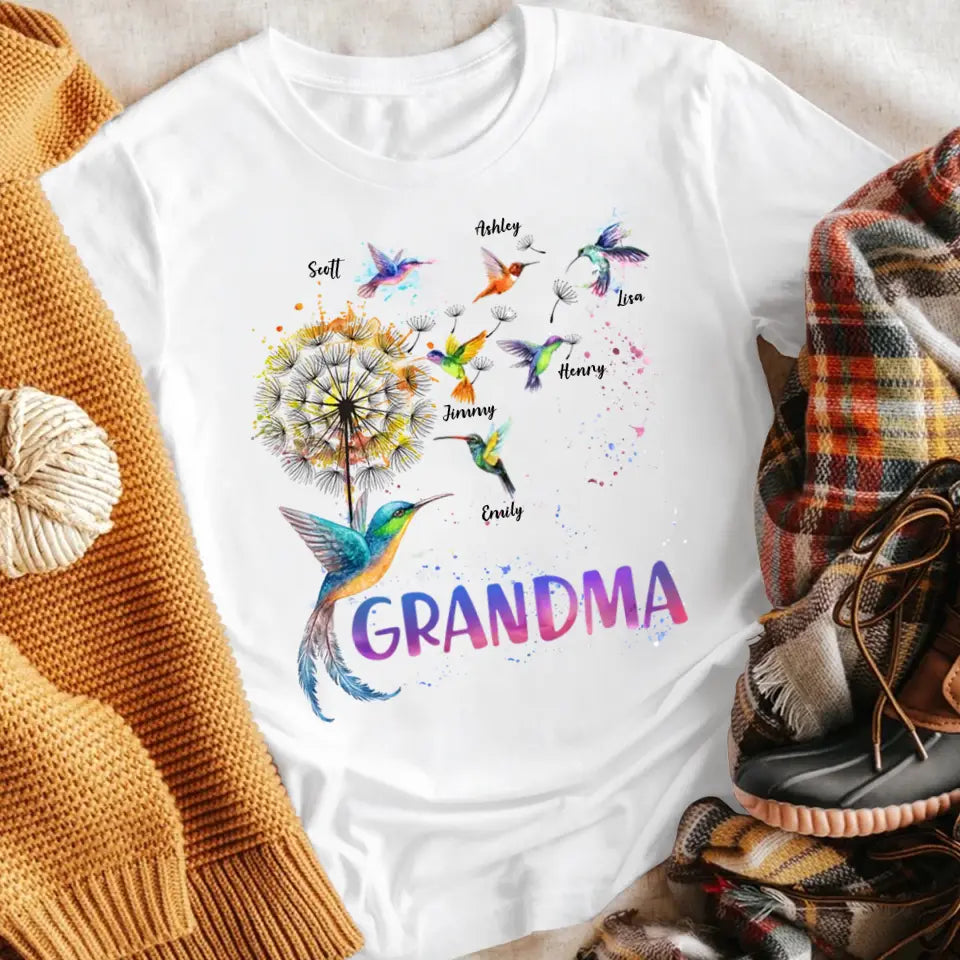 Personalized Grandma Colorful Dandelion Hummingbird XR1504003YS T-Shirt