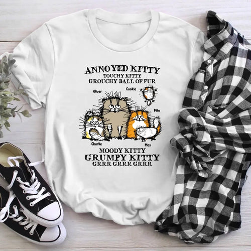 Personalized Annoyed Kitty Touchy Kitty Grouchy Ball Of Fur XR1804001YS T-Shirt