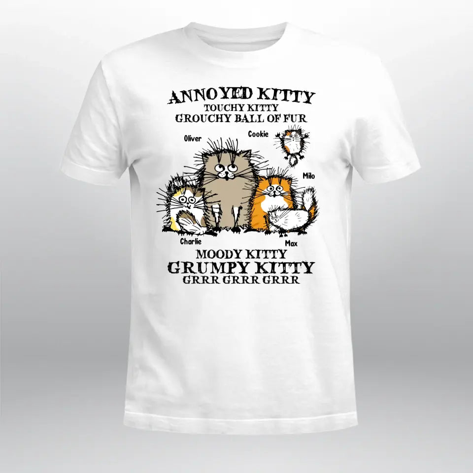 Personalized Annoyed Kitty Touchy Kitty Grouchy Ball Of Fur XR1804001YS T-Shirt