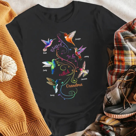 Personalized Colorful Swirl Grandma Hummingbird XR2004001XY T-Shirt