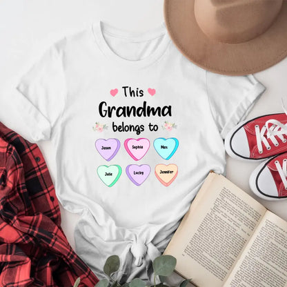 Personalized This Grandma Nana Mom Belongs To Grandkids Heart NI2404005YR T-Shirt