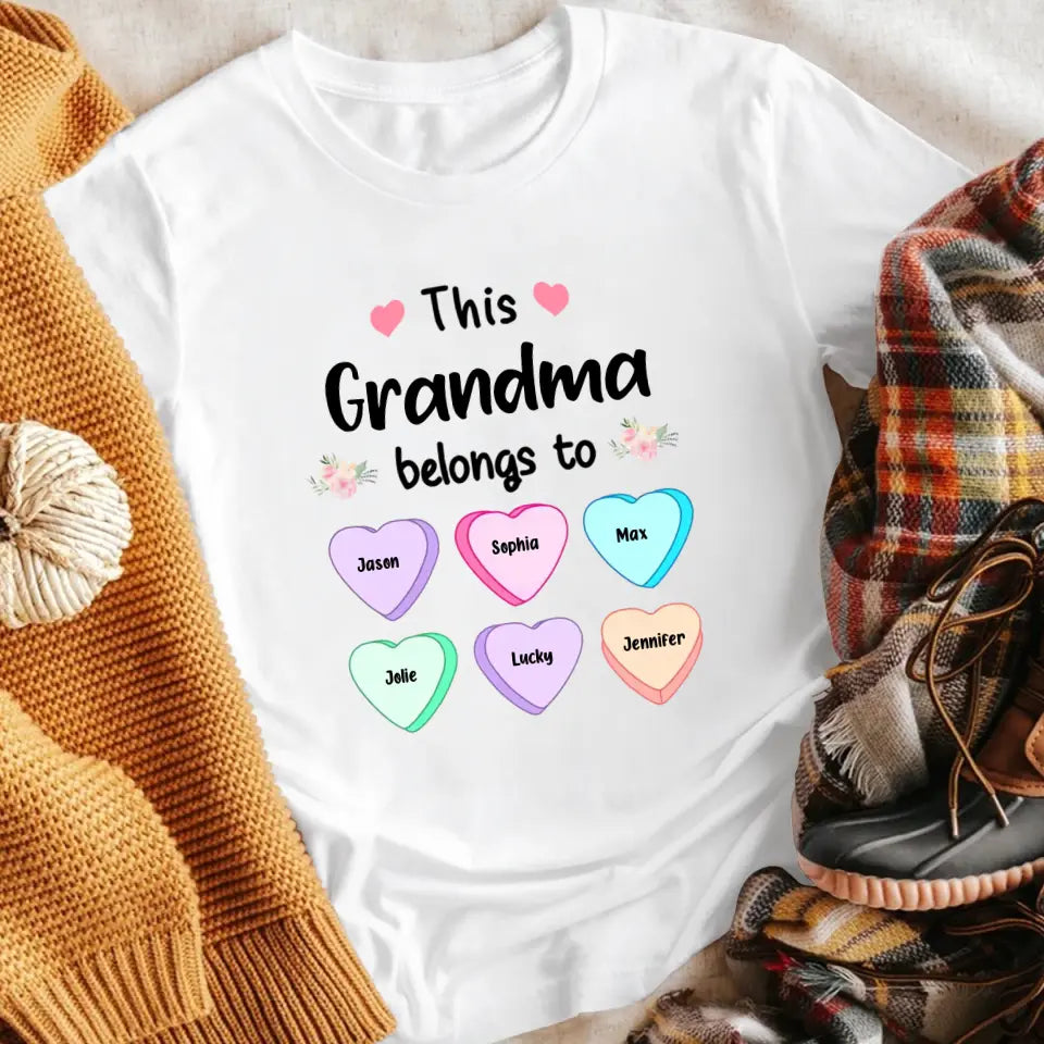 Personalized This Grandma Nana Mom Belongs To Grandkids Heart NI2404005YR T-Shirt