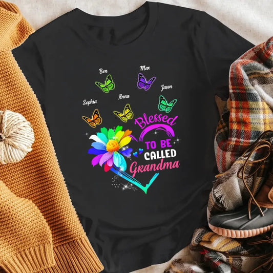 Personalized Blessed To Be Called Grandma Colorful Flower Butterfly NI2504001YR T-Shirt