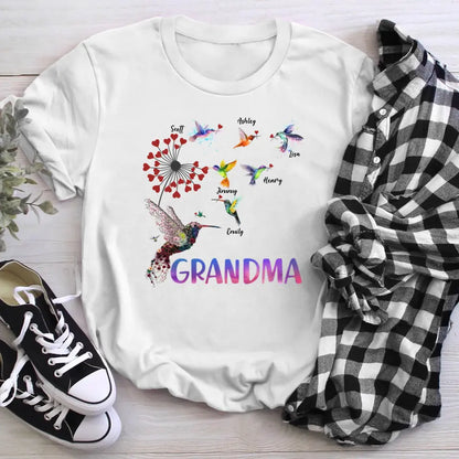 Personalized Grandma Dandelion Hummingbirds NI2504YR T-Shirt