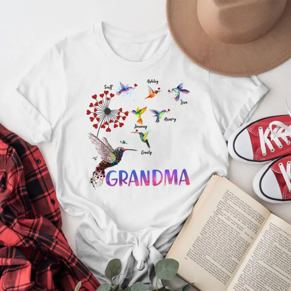 Personalized Grandma Dandelion Hummingbirds NI2504YR T-Shirt