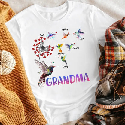 Personalized Grandma Dandelion Hummingbirds NI2504YR T-Shirt