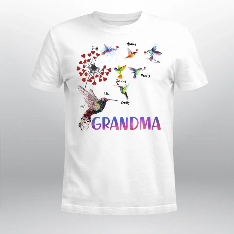 Personalized Grandma Dandelion Hummingbirds NI2504YR T-Shirt