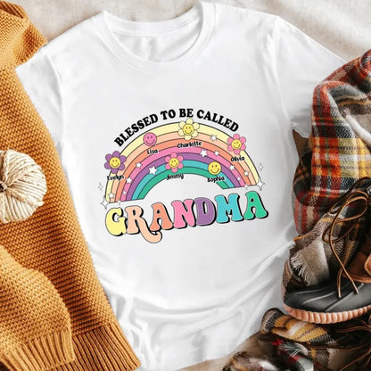 Personalized Colorful Rainbow Grandma Mom With Little Flower Kids XR2604002XY T-Shirt