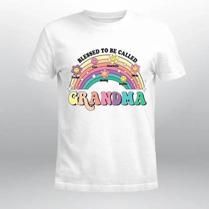 Personalized Colorful Rainbow Grandma Mom With Little Flower Kids XR2604002XY T-Shirt