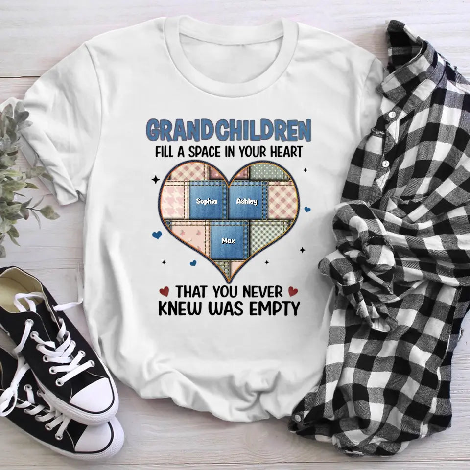 Personalized Grandchildren Fill Spaces In Grandma Heart Floral Patterns NI2704001YR T-Shirt