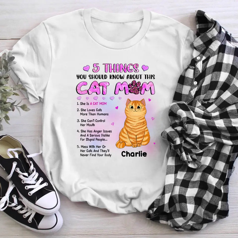 Personalized 5 Things About This Cat Mom NI0305002XR T-Shirt