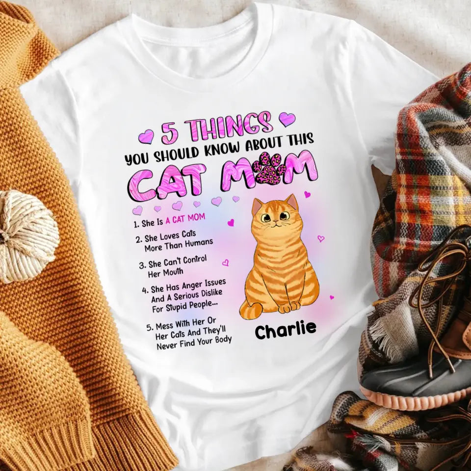 Personalized 5 Things About This Cat Mom NI0305002XR T-Shirt