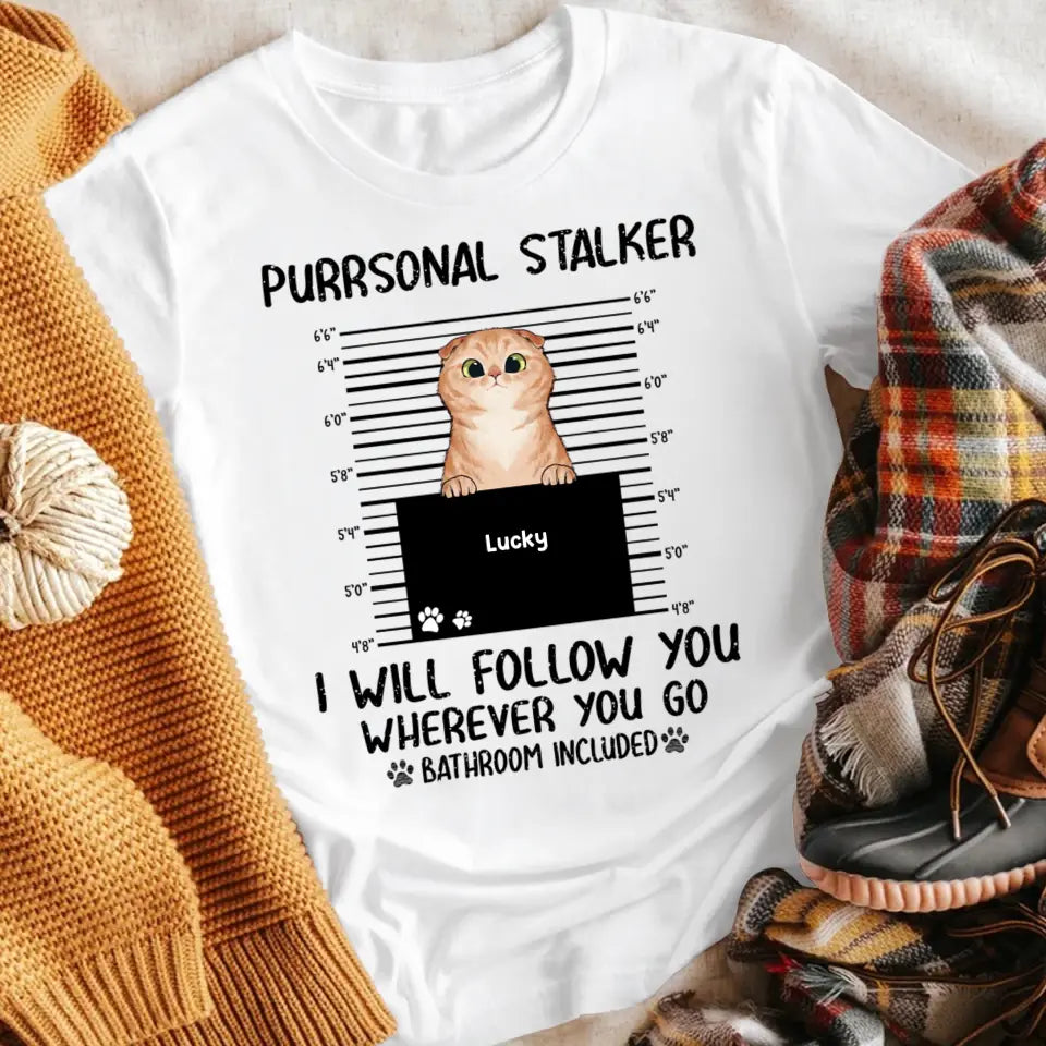 Personalized Purrsonal Stalker Peeking Fluffy Cat NI0405007YR T-Shirt