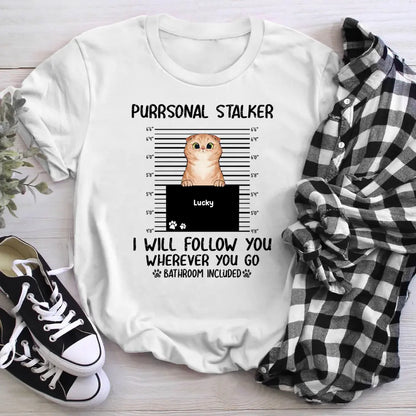 Personalized Purrsonal Stalker Peeking Fluffy Cat NI0405007YR T-Shirt