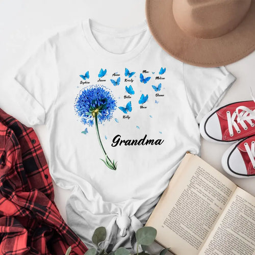 Personalized Grandma Blue Dandelion Butterflies NI2604003YR T-Shirt