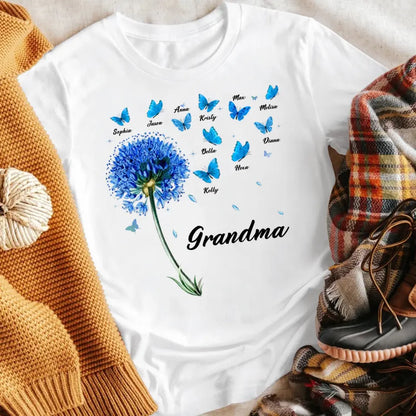 Personalized Grandma Blue Dandelion Butterflies NI2604003YR T-Shirt