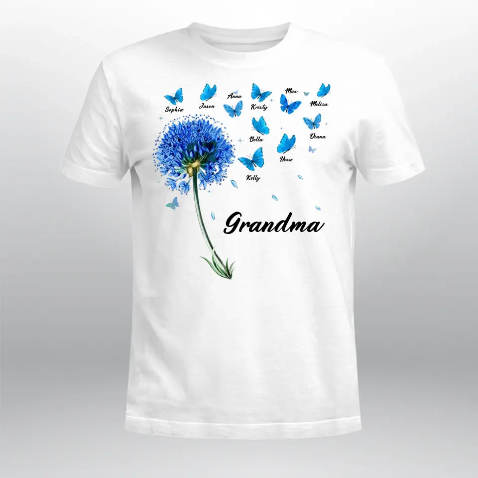 Personalized Grandma Blue Dandelion Butterflies NI2604003YR T-Shirt