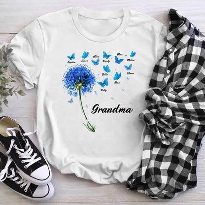 Personalized Grandma Blue Dandelion Butterflies NI2604003YR T-Shirt