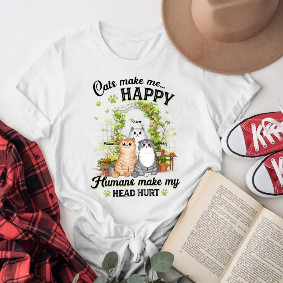 Personalized Cats Make Me Happy In Garden NI1204001XR T-Shirt