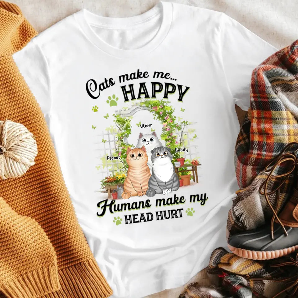 Personalized Cats Make Me Happy In Garden NI1204001XR T-Shirt