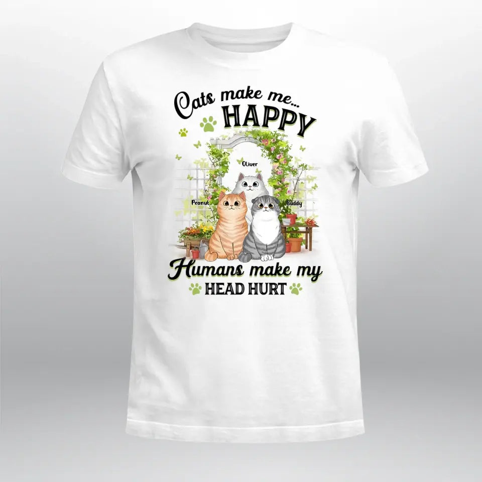 Personalized Cats Make Me Happy In Garden NI1204001XR T-Shirt