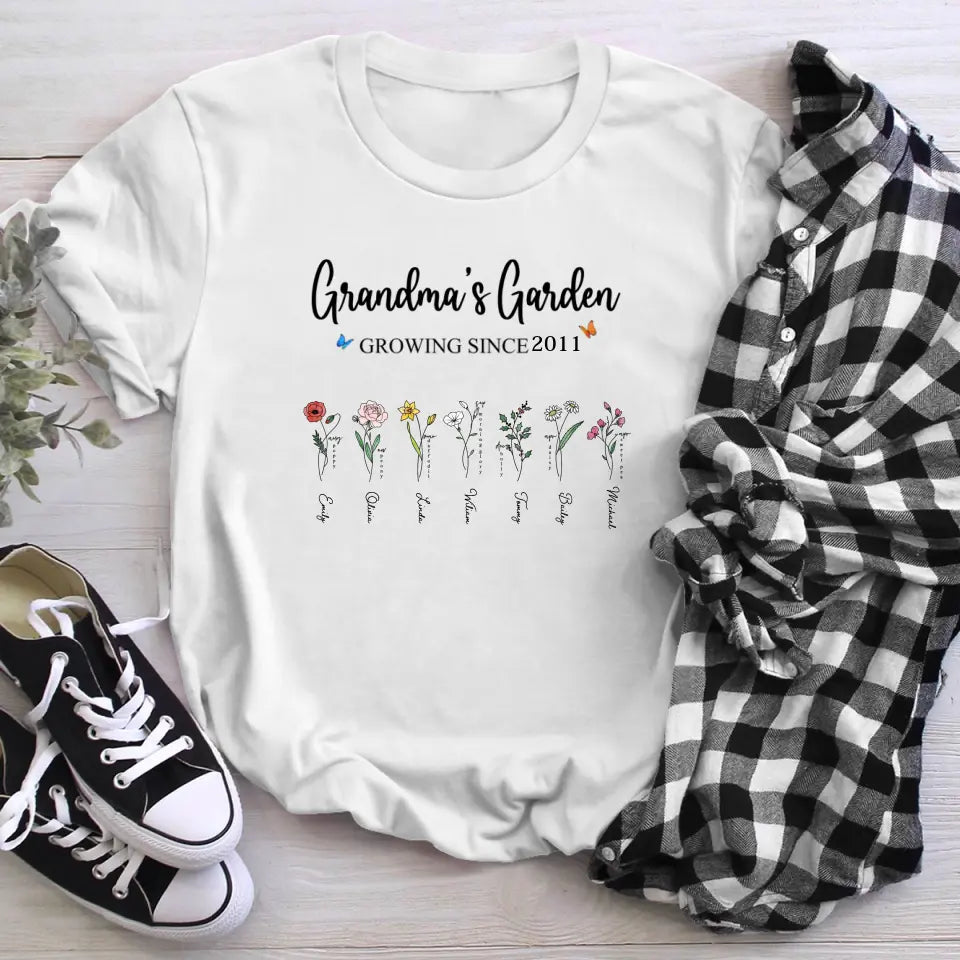 Personalized Grandma Garden Flower T-Shirt