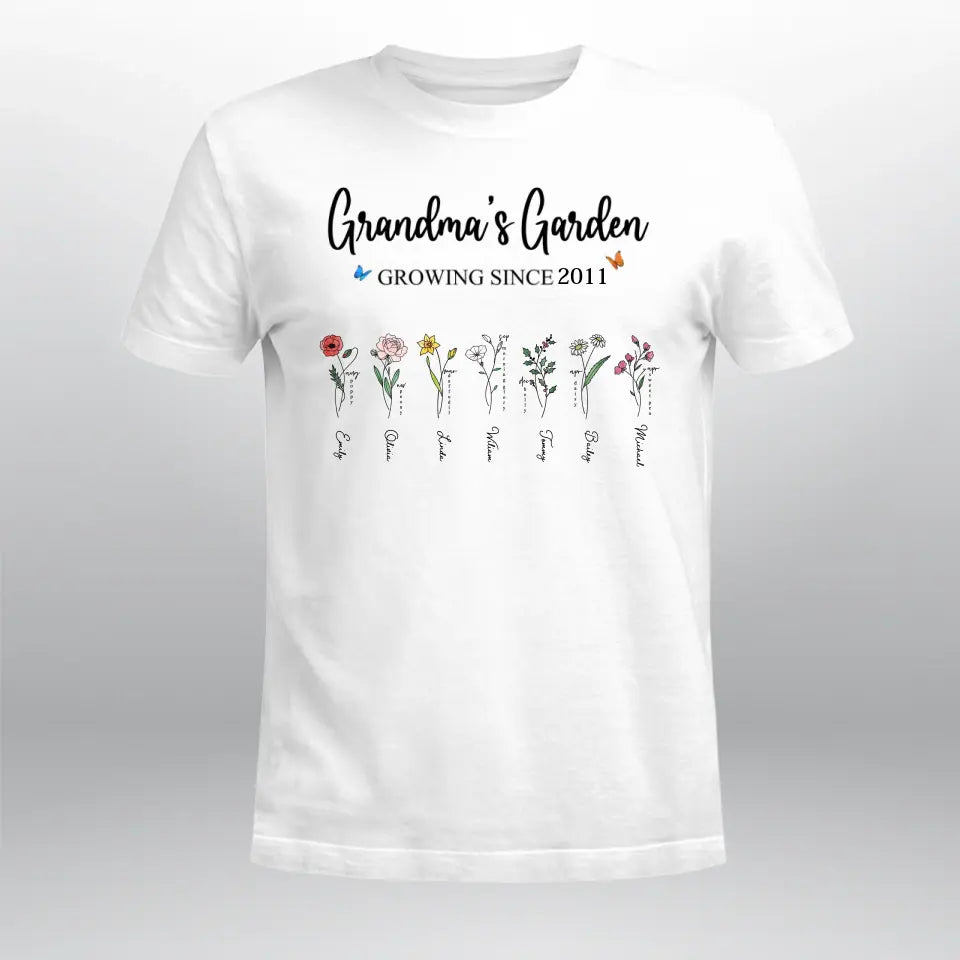 Personalized Grandma Garden Flower T-Shirt