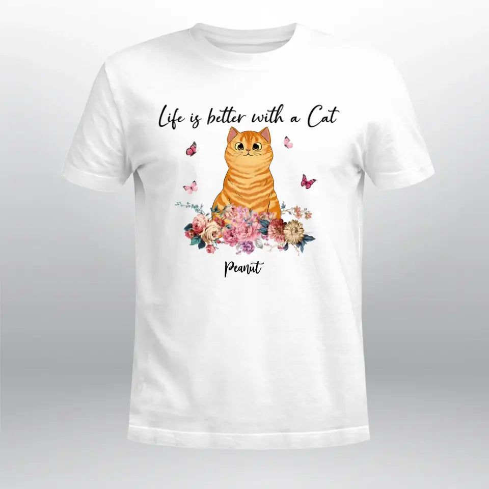 Personalized Flowers Stripe Fluffy Cats XR1005004YS T-Shirt