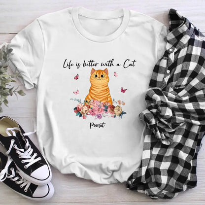 Personalized Flowers Stripe Fluffy Cats XR1005004YS T-Shirt