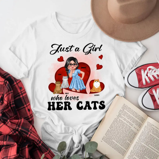 Personalized Just A Girl Who Loves Her Cats Red Hearts YR1305001YF T-Shirt