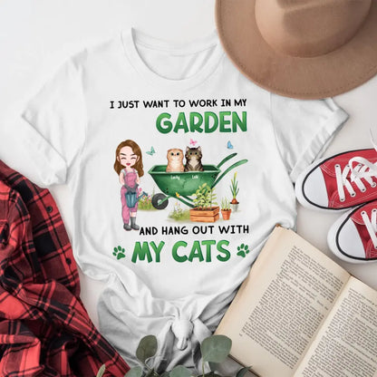 Personalized Work In Garden Hang Out With Cats T-Shirt