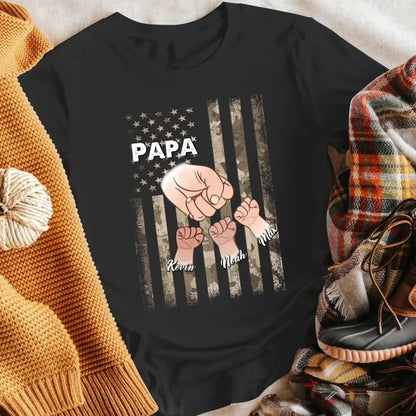 Personalized Dad - Papa Grandkids Hands T-Shirt