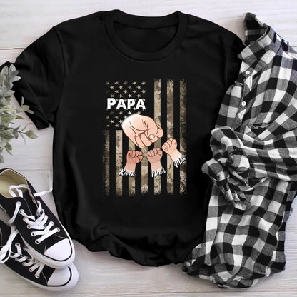 Personalized Dad - Papa Grandkids Hands T-Shirt