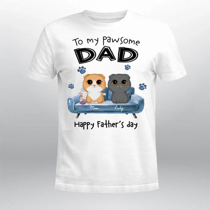 Personalized To Pawsome Dad Watercolor Cute Cat Sitting On Sofa T-Shirt