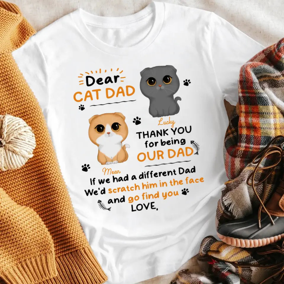 Personalized Watercolor Cute Cats Dear Cat Dad Thank You T-Shirt