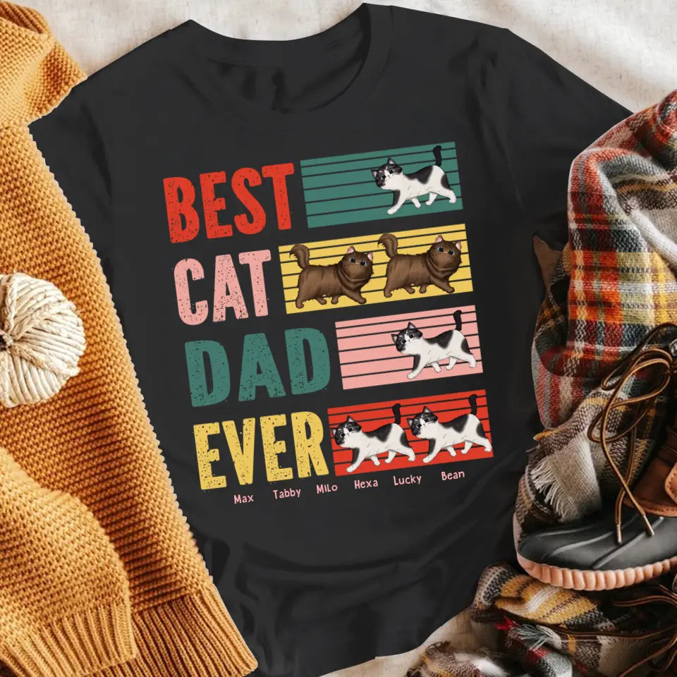 Personalized Retro Best Cat Dad Ever Walking T-Shirt